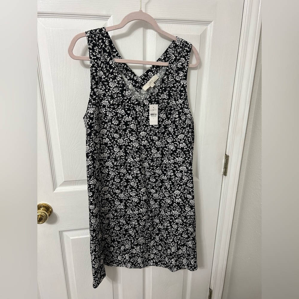 LOFT Black and White Floral Midi Dress
